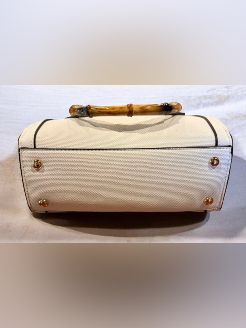 Cato Cream Satchel with Bamboo-Style Handles - Picture 4 of 5